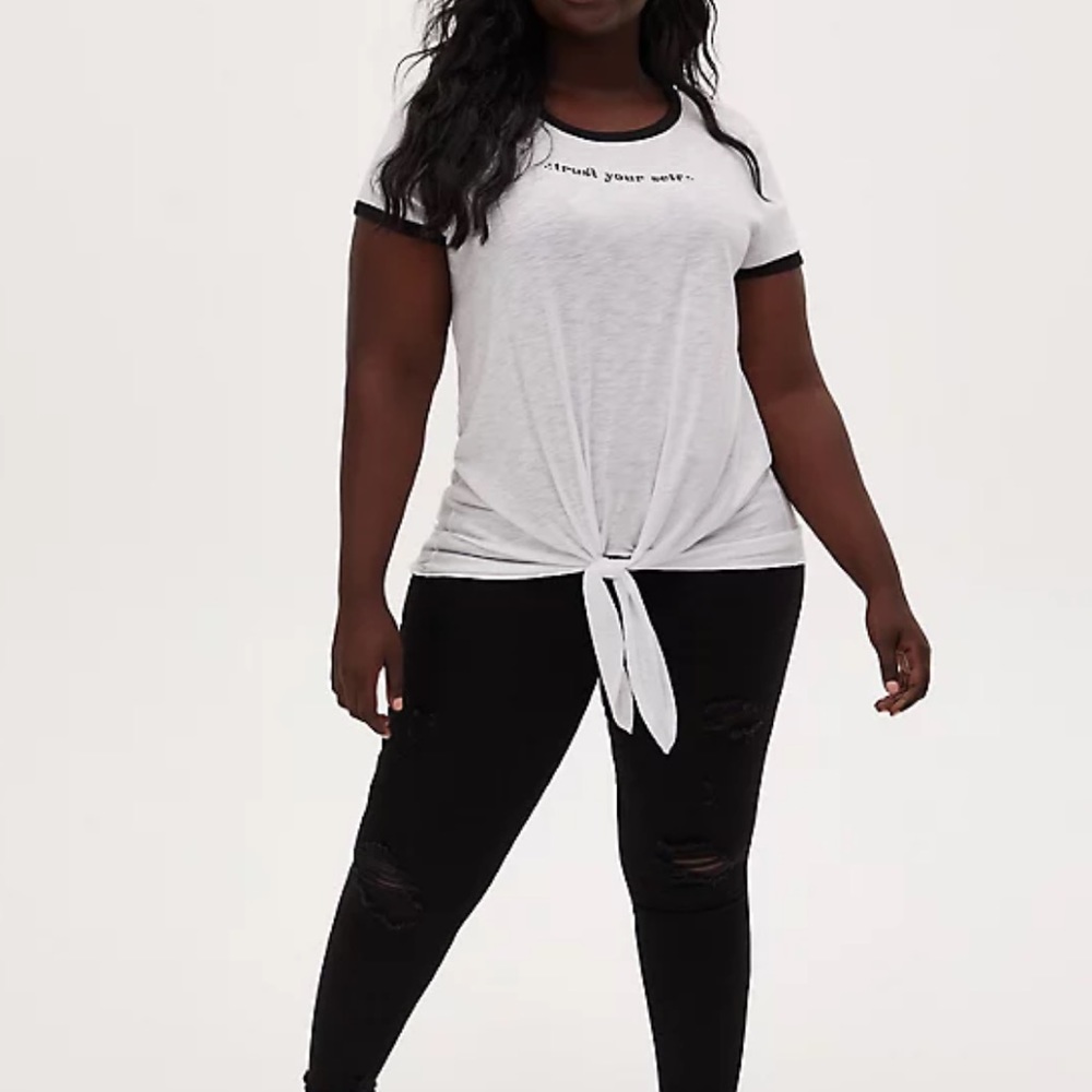 Torrid TRUST YOURSELF TIE FRONT RINGER TEE - SLUB JERSEY WHITE size 3